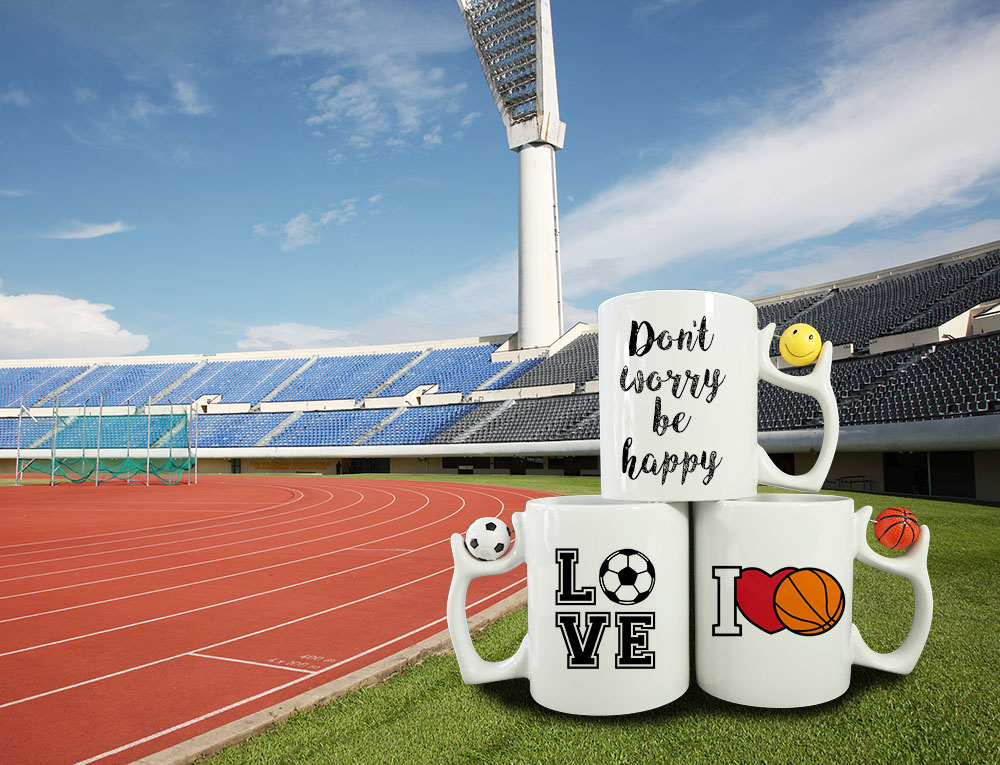 Sublimation mug with a smiley ball on handle