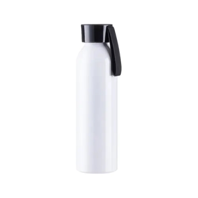 Metalowy bidon do sublimacji i graweru z czarną zakrętką i paskiem, 650 ml