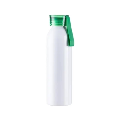 Metalowy bidon do sublimacji i graweru z zieloną zakrętką i paskiem, 650 ml