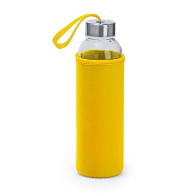 Szklana butelka z pokrowcem do sublimacji i graweru, kolor-  żółty, 500 ml