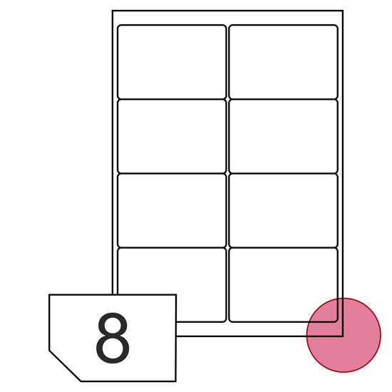 Samoprzylepne etykiety papierowe, zaokrąglone rogi do drukarek laserowych i kopiarek - 8 etykiet na arkuszu