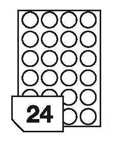 Self-adhesive, translucent polyester film labels for laser printers and copiers - 24 labels on a sheet