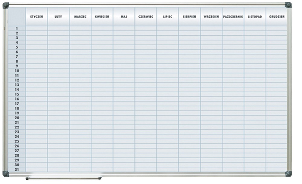Tablica suchościeralna magnetyczna do planowania roku
