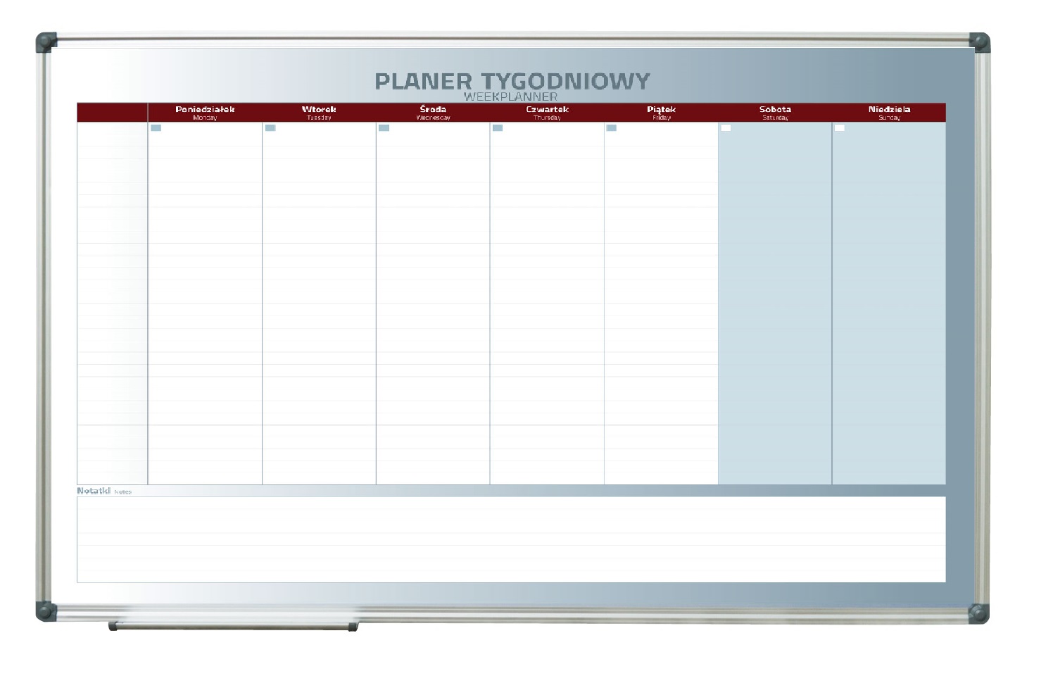 Tablica suchościeralna magnetyczna do planowania tygodnia