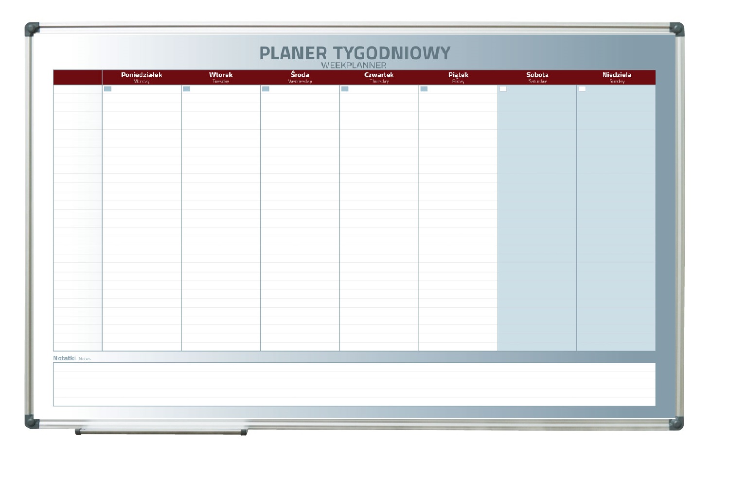 Tablica suchościeralna magnetyczna do planowania tygodnia