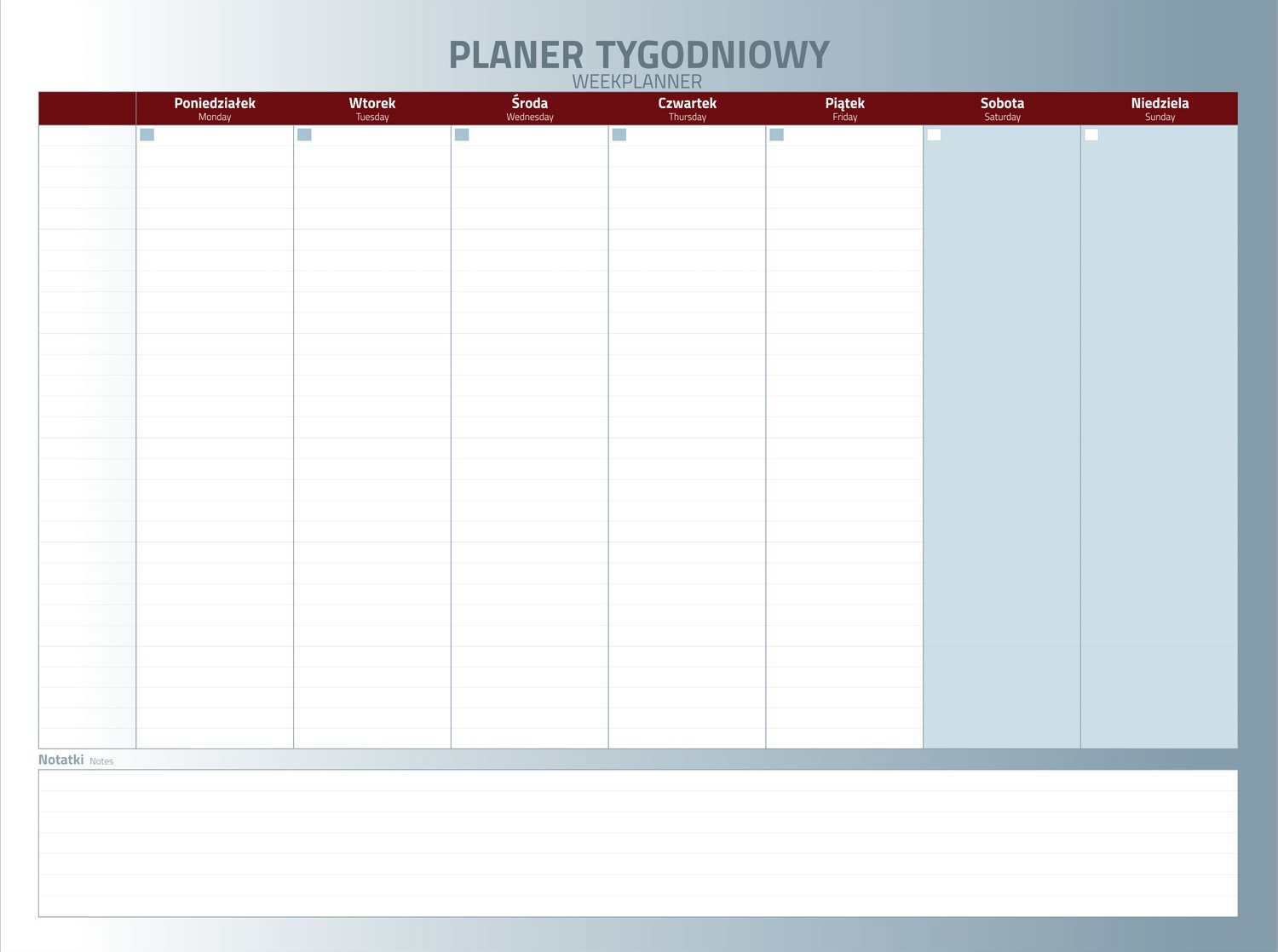 Tablica suchościeralna magnetyczna do planowania tygodnia